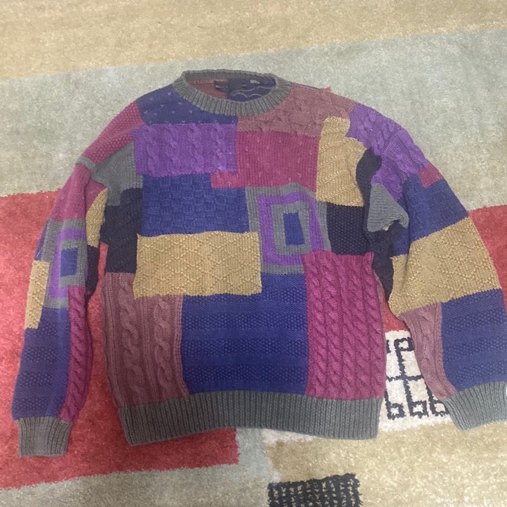 Vintage New River for J. Riggings color block cable knit sweater size Medium